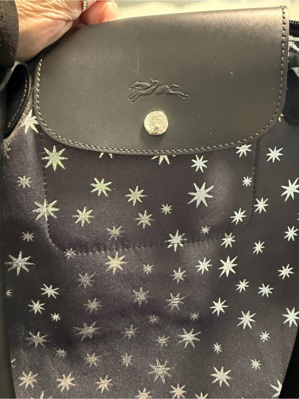 Longchamp Navy Blue w/ Stars Tote Bag - Picture 7 of 12